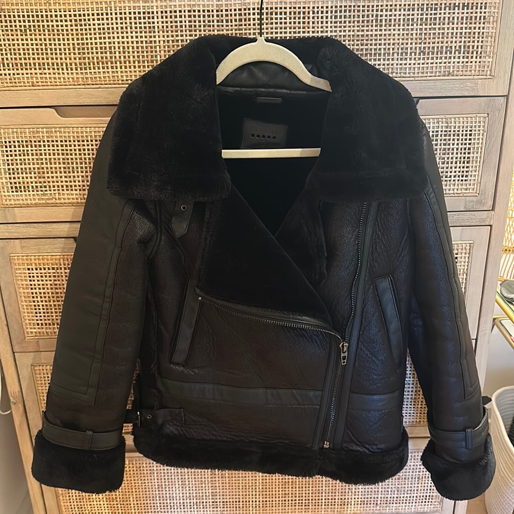 Blank NYC Black Faux Shearling Biker Jacket